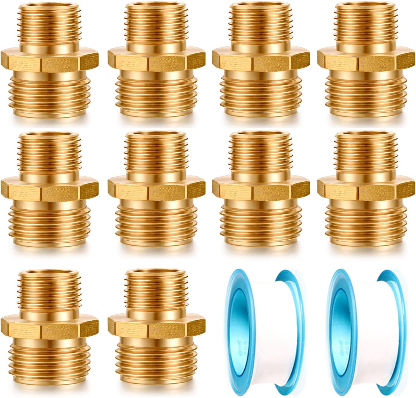 Garden Hose Fittings Connectors Adapter Solid brass Brass Repair Male faucet leader coupler dual water hose connector(3/4" GHT Male to 1/2" NPT Male) (6-Pcs)
