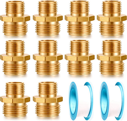 Garden Hose Fittings Connectors Adapter Solid brass Brass Repair Male faucet leader coupler dual water hose connector(3/4" GHT Male to 1/2" NPT Male) (6-Pcs)