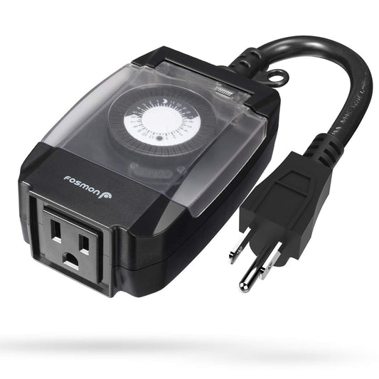 Outdoor Light Timer Outlet Waterproof, 24 Hour Plug in Mechanical Pool Pump Timer Weatherproof, 3-Prong, Grounded, Heavy Duty, 15A 1/2HP
