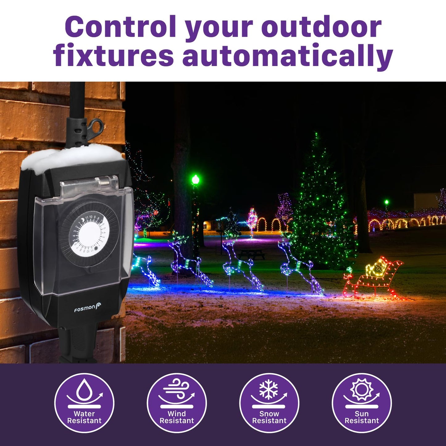 Outdoor Light Timer Outlet Waterproof, 24 Hour Plug in Mechanical Pool Pump Timer Weatherproof, 3-Prong, Grounded, Heavy Duty, 15A 1/2HP