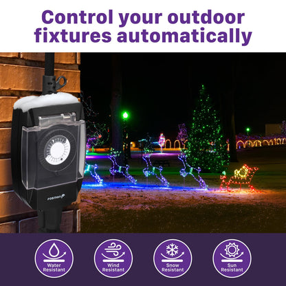 Outdoor Light Timer Outlet Waterproof, 24 Hour Plug in Mechanical Pool Pump Timer Weatherproof, 3-Prong, Grounded, Heavy Duty, 15A 1/2HP