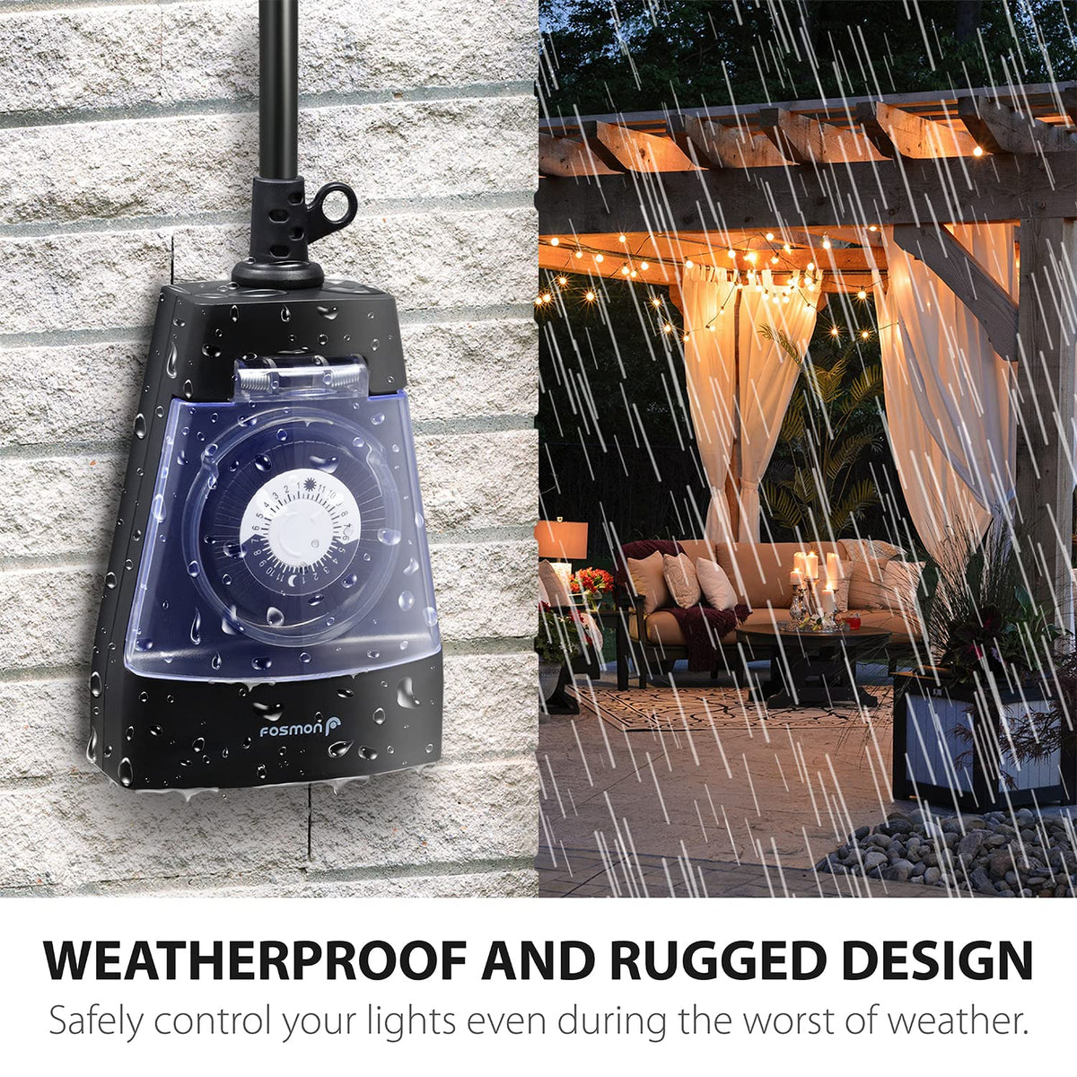 Outdoor Light Timer Outlet Waterproof, 24 Hour Plug in Mechanical Pool Pump Timer Weatherproof, 3-Prong, Grounded, Heavy Duty, 15A 1/2HP