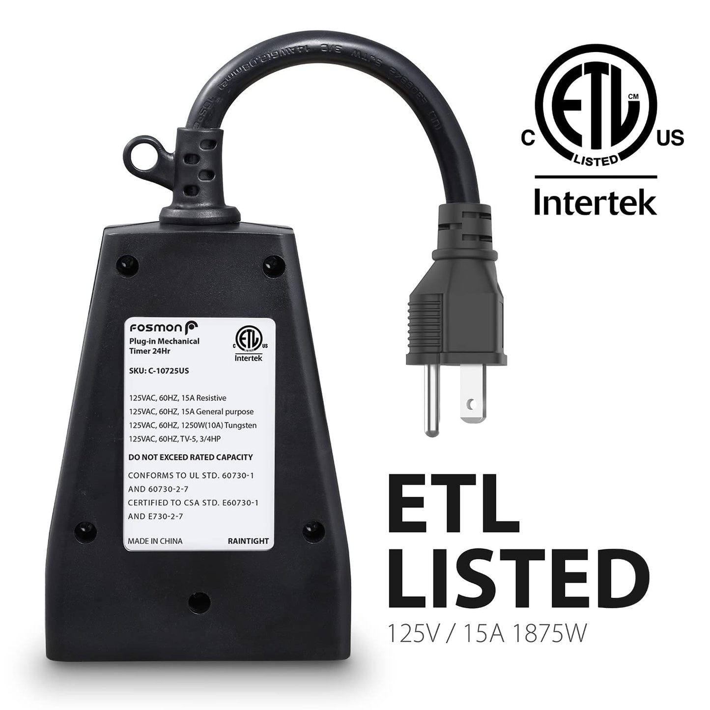 Outdoor Light Timer Outlet Waterproof, 24 Hour Plug in Mechanical Pool Pump Timer Weatherproof, 3-Prong, Grounded, Heavy Duty, 15A 1/2HP