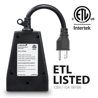Outdoor Light Timer Outlet Waterproof, 24 Hour Plug in Mechanical Pool Pump Timer Weatherproof, 3-Prong, Grounded, Heavy Duty, 15A 1/2HP