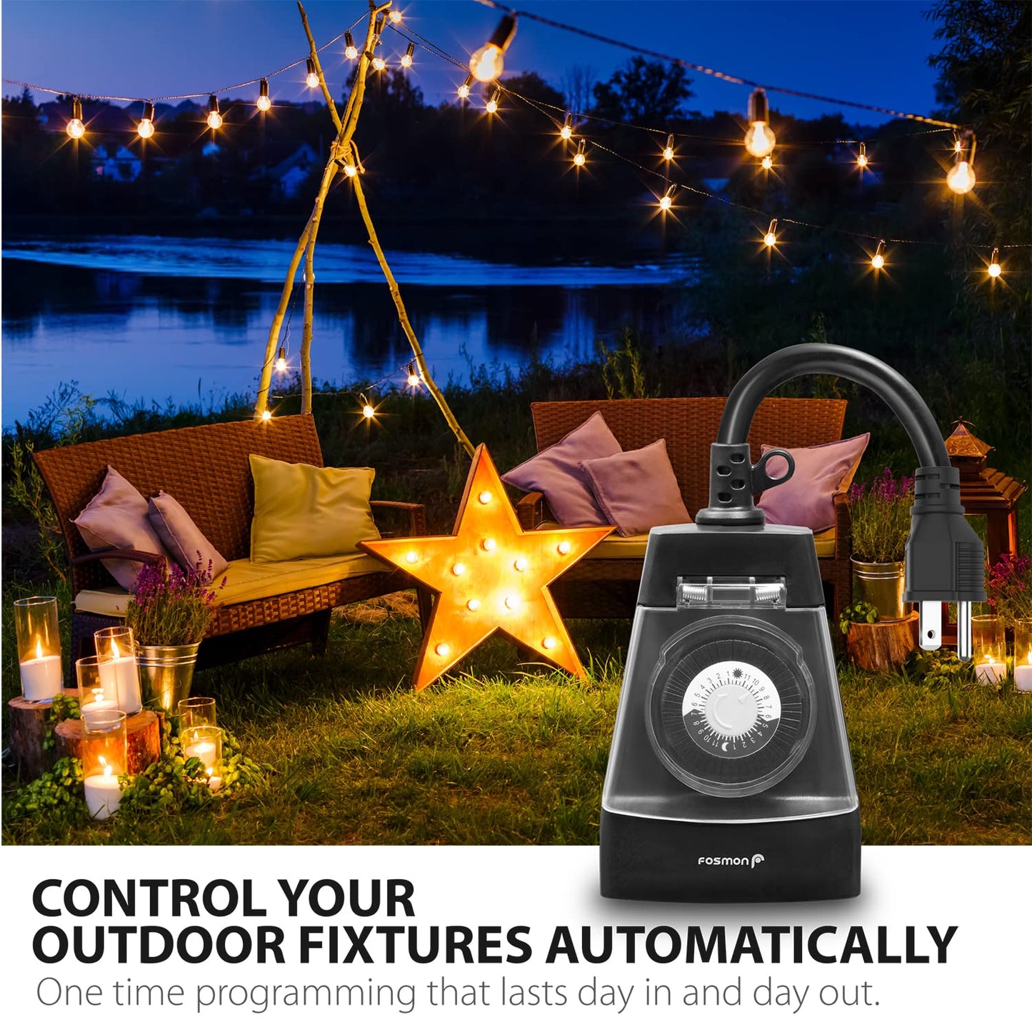 Outdoor Light Timer Outlet Waterproof, 24 Hour Plug in Mechanical Pool Pump Timer Weatherproof, 3-Prong, Grounded, Heavy Duty, 15A 1/2HP