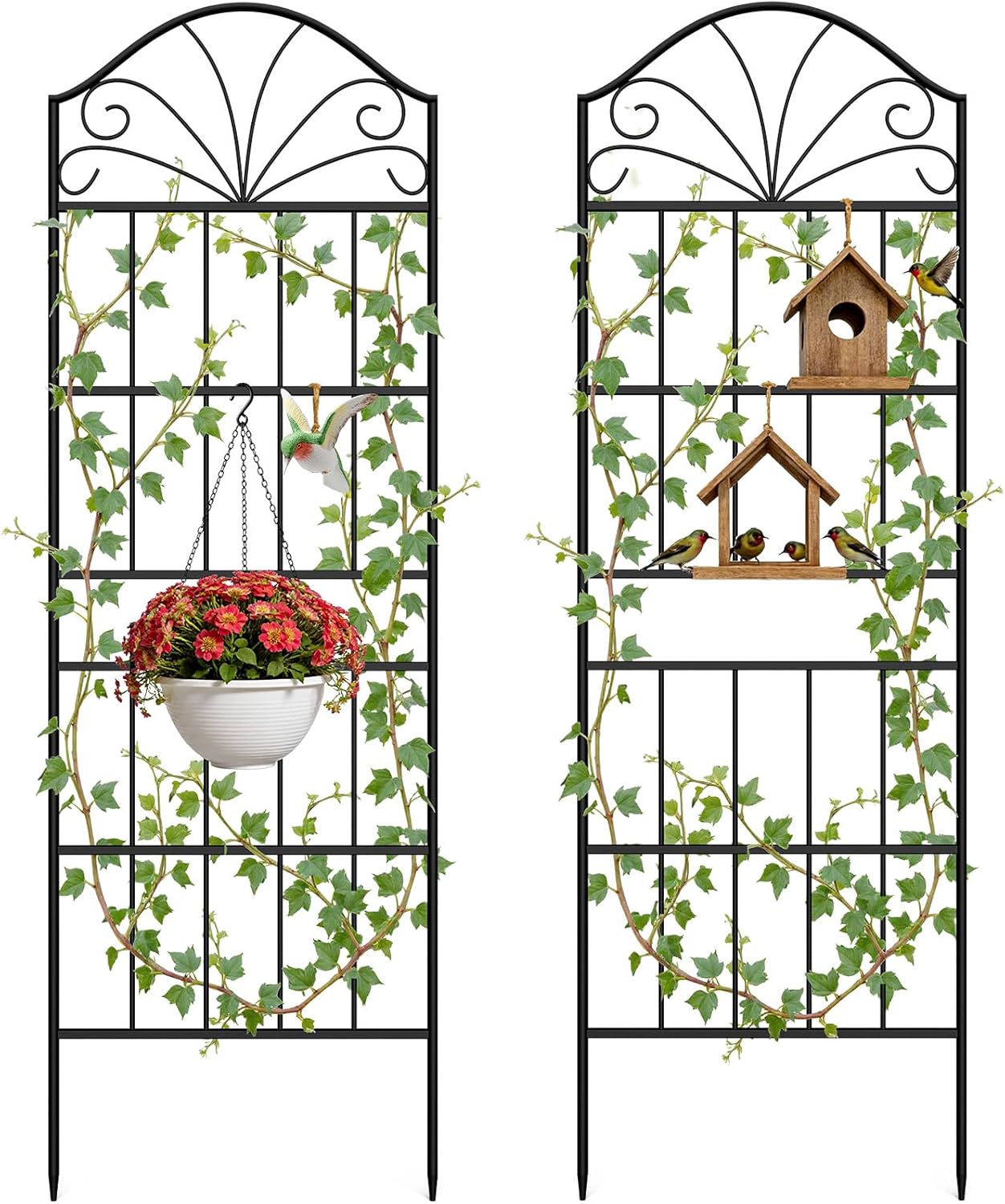 Metal Trellis for Climbing Plants Outdoor, 60 * 19.7 Inch Tall Garden Trellis with Black Rustproof Coating, Decorative Rose Trellis for Climbing Roses, Vines, and Flowers, 2 Pack