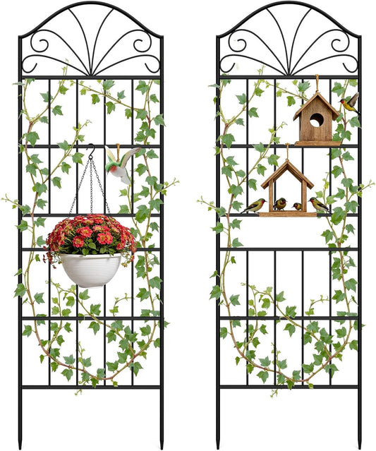 Metal Trellis for Climbing Plants Outdoor, 60 * 19.7 Inch Tall Garden Trellis with Black Rustproof Coating, Decorative Rose Trellis for Climbing Roses, Vines, and Flowers, 2 Pack