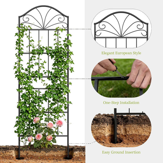 Metal Trellis for Climbing Plants Outdoor, 60 * 19.7 Inch Tall Garden Trellis with Black Rustproof Coating, Decorative Rose Trellis for Climbing Roses, Vines, and Flowers, 2 Pack