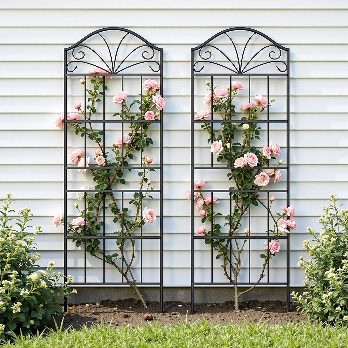 Metal Trellis for Climbing Plants Outdoor, 60 * 19.7 Inch Tall Garden Trellis with Black Rustproof Coating, Decorative Rose Trellis for Climbing Roses, Vines, and Flowers, 2 Pack