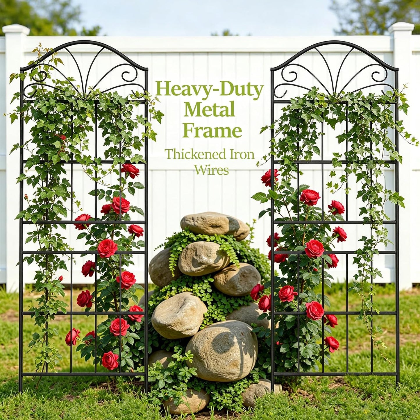 Metal Trellis for Climbing Plants Outdoor, 60 * 19.7 Inch Tall Garden Trellis with Black Rustproof Coating, Decorative Rose Trellis for Climbing Roses, Vines, and Flowers, 2 Pack