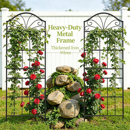 Metal Trellis for Climbing Plants Outdoor, 60 * 19.7 Inch Tall Garden Trellis with Black Rustproof Coating, Decorative Rose Trellis for Climbing Roses, Vines, and Flowers, 2 Pack