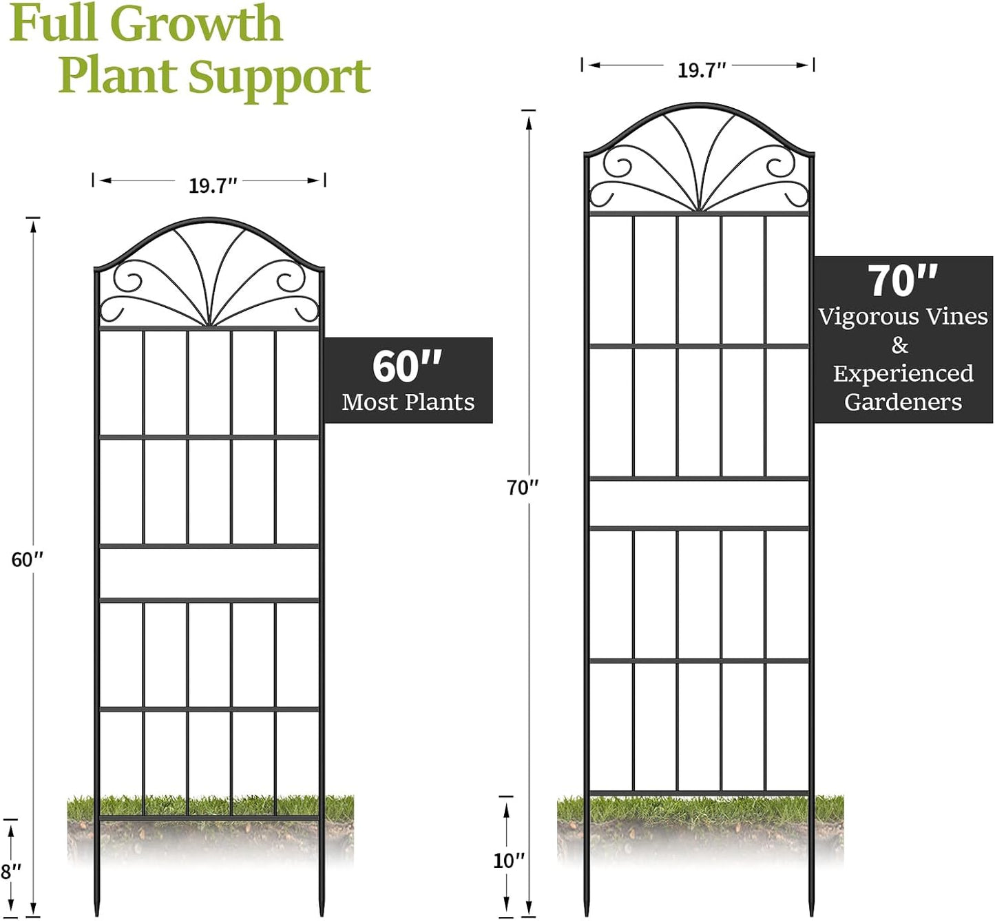 Metal Trellis for Climbing Plants Outdoor, 60 * 19.7 Inch Tall Garden Trellis with Black Rustproof Coating, Decorative Rose Trellis for Climbing Roses, Vines, and Flowers, 2 Pack