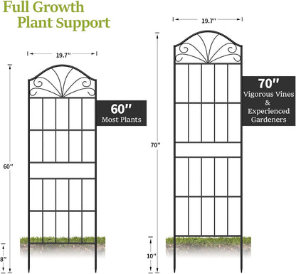 Metal Trellis for Climbing Plants Outdoor, 60 * 19.7 Inch Tall Garden Trellis with Black Rustproof Coating, Decorative Rose Trellis for Climbing Roses, Vines, and Flowers, 2 Pack