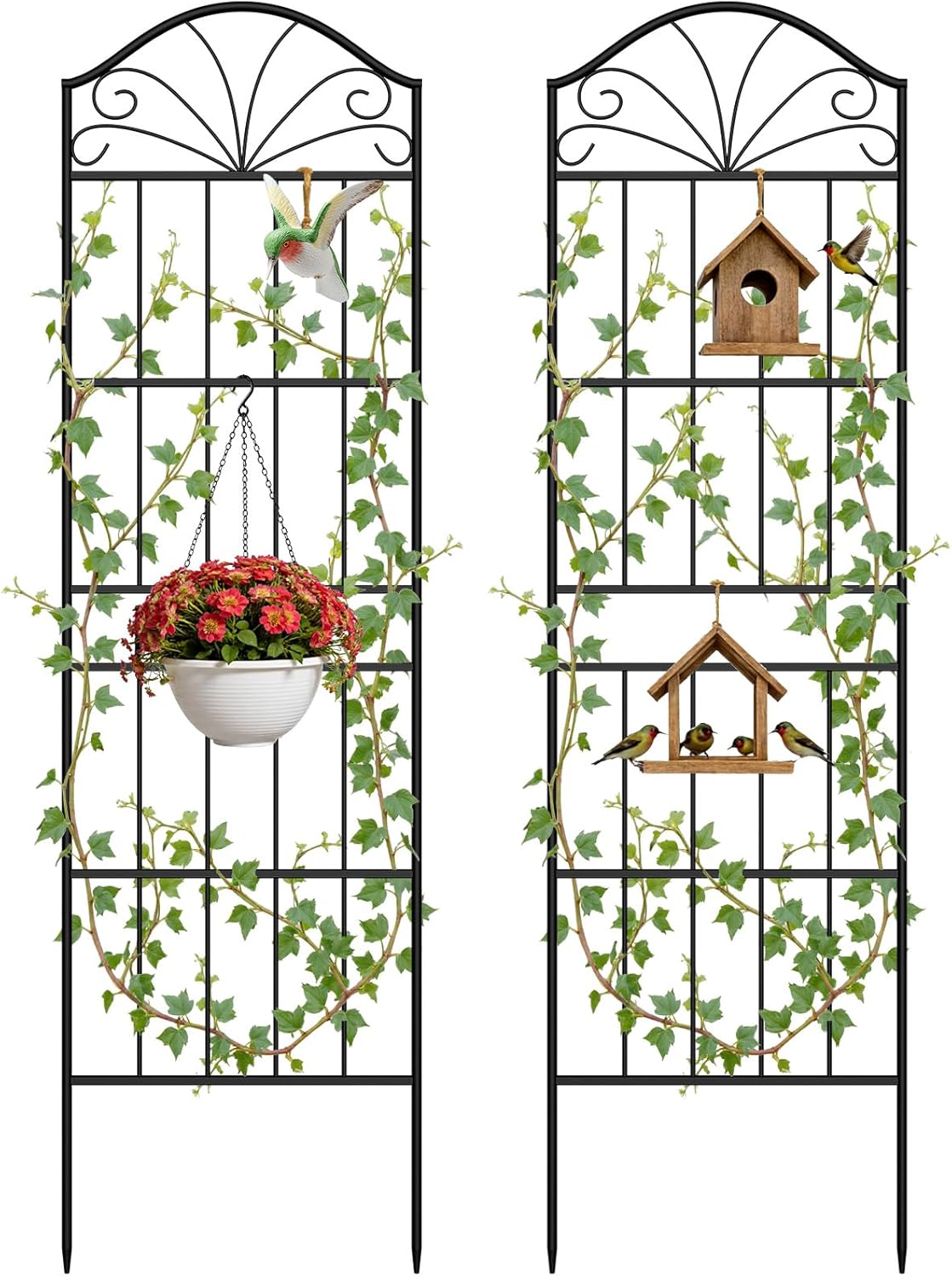 Metal Trellis for Climbing Plants Outdoor, 60 * 19.7 Inch Tall Garden Trellis with Black Rustproof Coating, Decorative Rose Trellis for Climbing Roses, Vines, and Flowers, 2 Pack