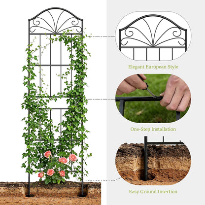 Metal Trellis for Climbing Plants Outdoor, 60 * 19.7 Inch Tall Garden Trellis with Black Rustproof Coating, Decorative Rose Trellis for Climbing Roses, Vines, and Flowers, 2 Pack