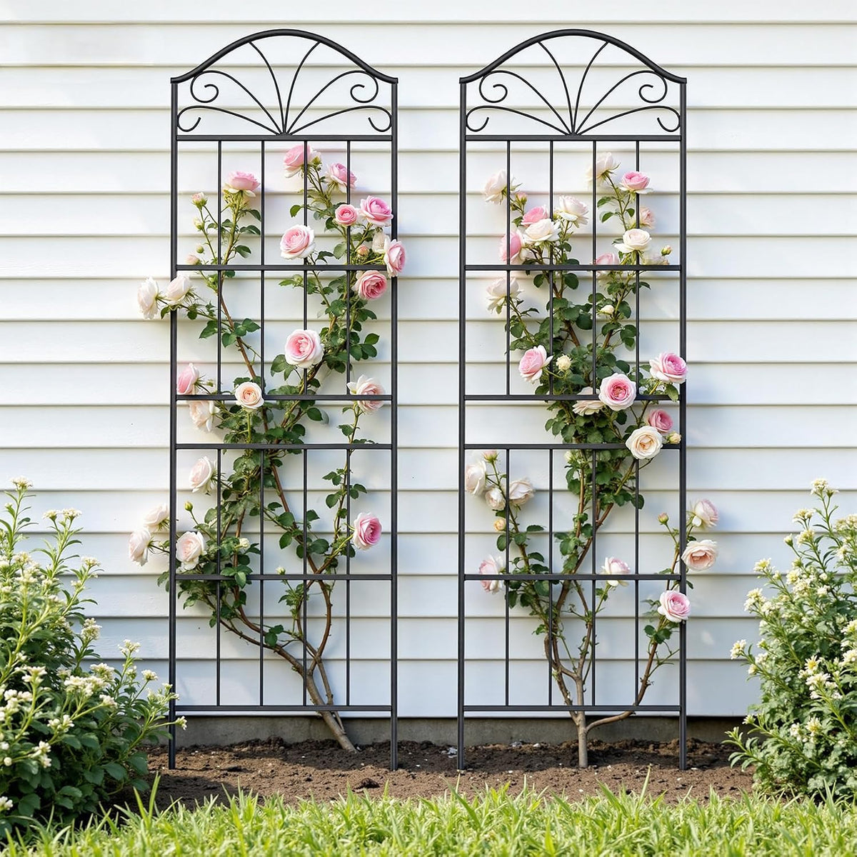 Metal Trellis for Climbing Plants Outdoor, 60 * 19.7 Inch Tall Garden Trellis with Black Rustproof Coating, Decorative Rose Trellis for Climbing Roses, Vines, and Flowers, 2 Pack