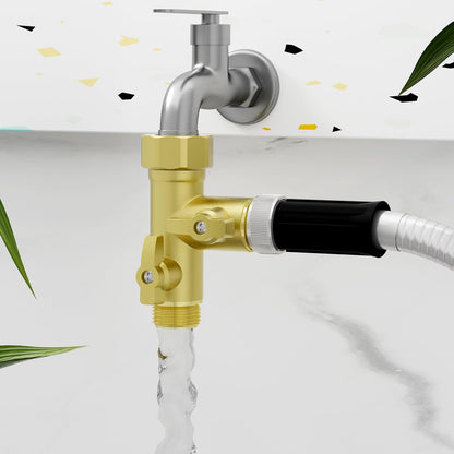 High Flow Solid Metal 2 Way ├ Type Garden Hose Splitter with Shut-Off Valves, 360 Degree Rotation 3/4" Spigot Faucet Connectors with 2 Extra Silicone Washers(Golden)