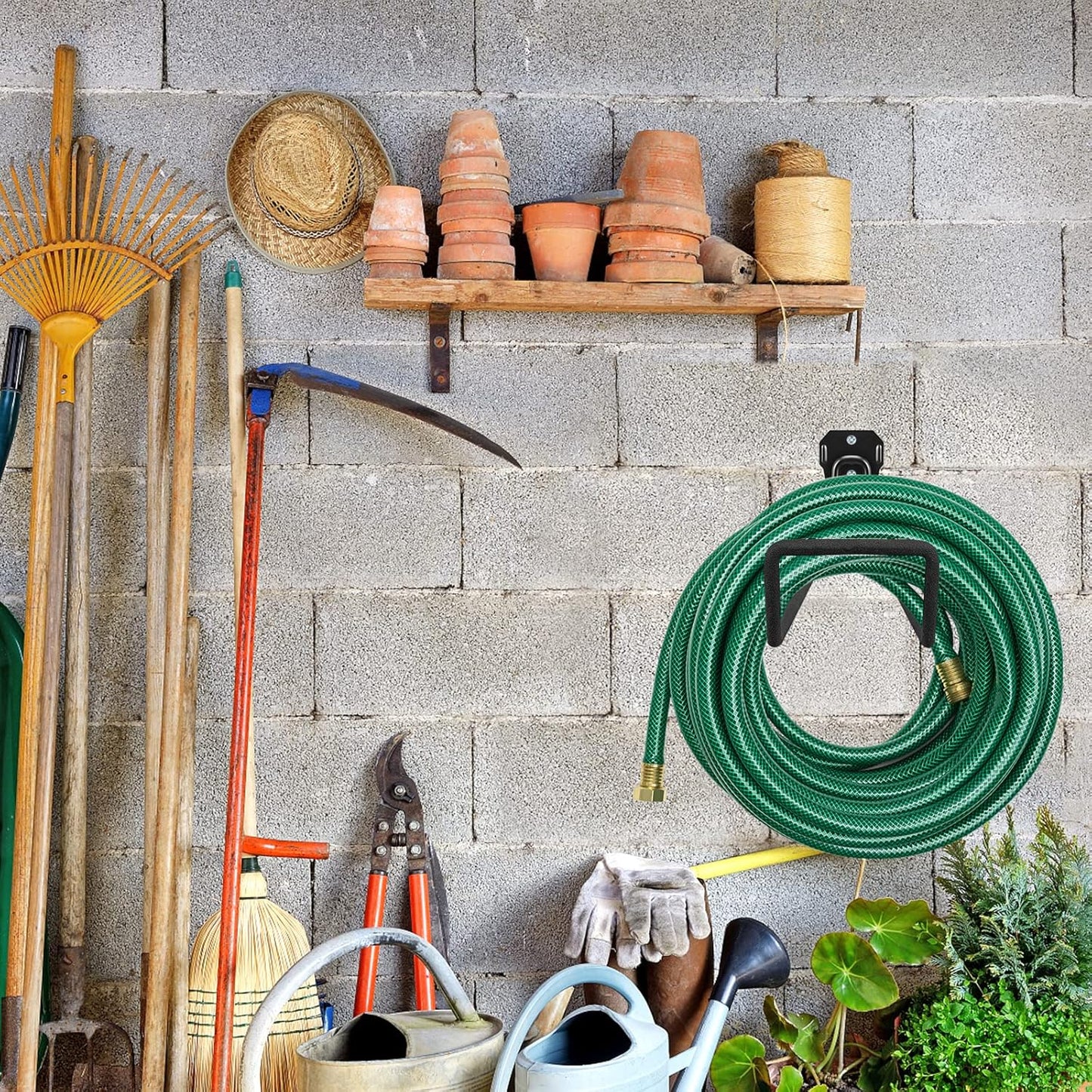 Hose Holder Wall Mount,1pc Black Garden Hose Holder,Water Hose Holders for Outside,Hold 125ft Hose, Reliable and Heavy Duty Rust-Free Hose Rack for Water Hose, Keep Your Backyard Neat and Clean