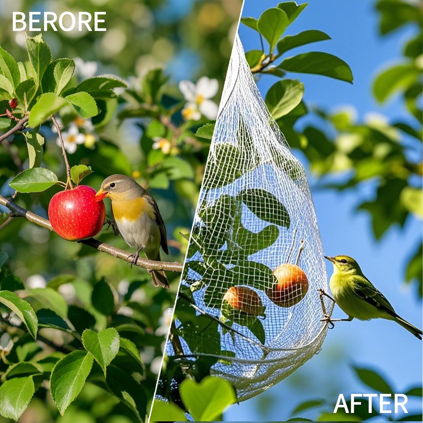 Bird Netting, 30 x 50 Feet, 1-inch Square Mesh, Heavy Duty Nylon Garden Protection Against Birds (30X50FT-1'')