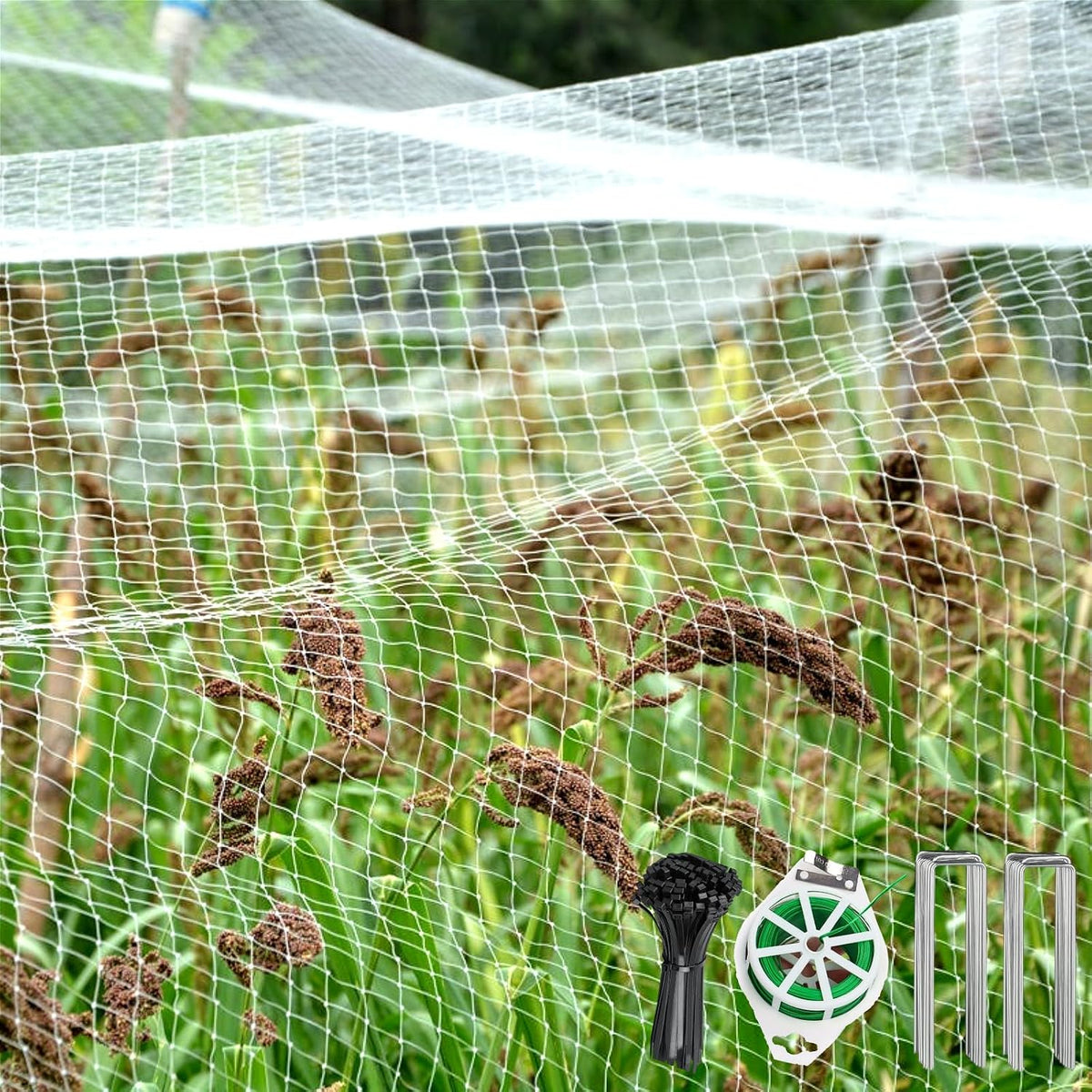 Bird Netting, 30 x 50 Feet, 1-inch Square Mesh, Heavy Duty Nylon Garden Protection Against Birds (30X50FT-1'')