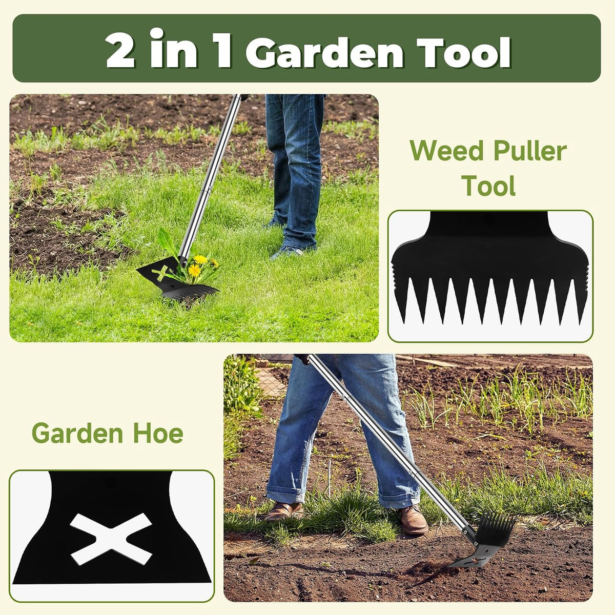 Larger Weed Puller Tool with Long Handle for Garden, Yard and Lawn