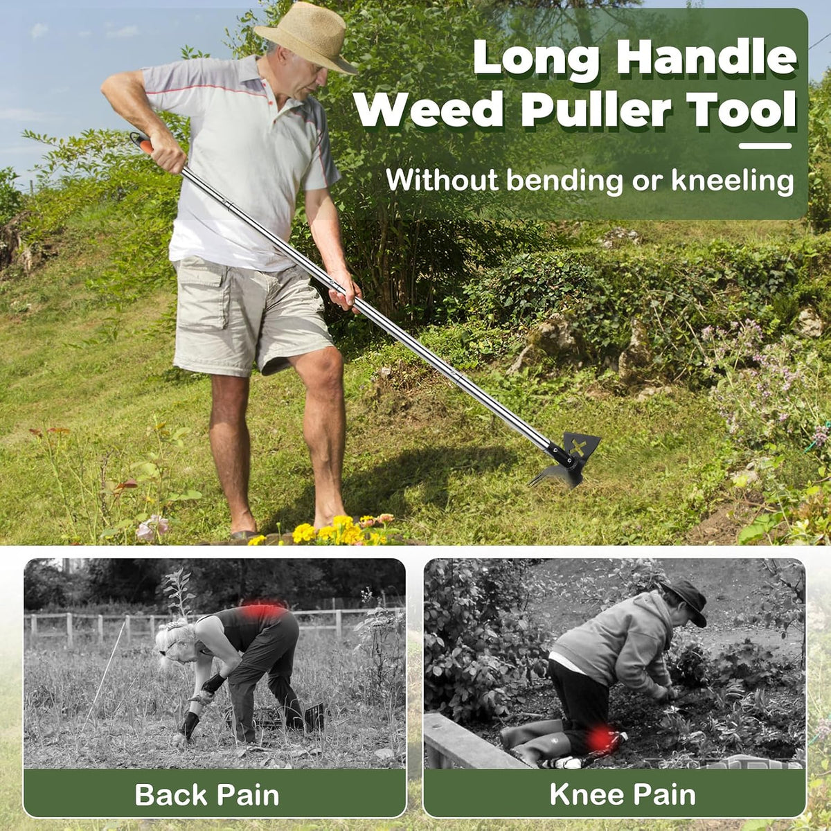 Larger Weed Puller Tool with Long Handle for Garden, Yard and Lawn