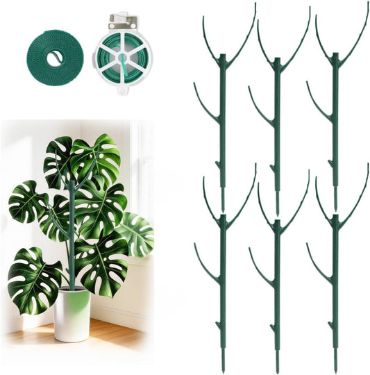 6 Pack Stackable Plant Support Stakes, 43inch Climbing Plant Sticks Structures for Monstera with Garden Ties, Durable Alternative to Moss Pole for Indoor Outdoor Plants