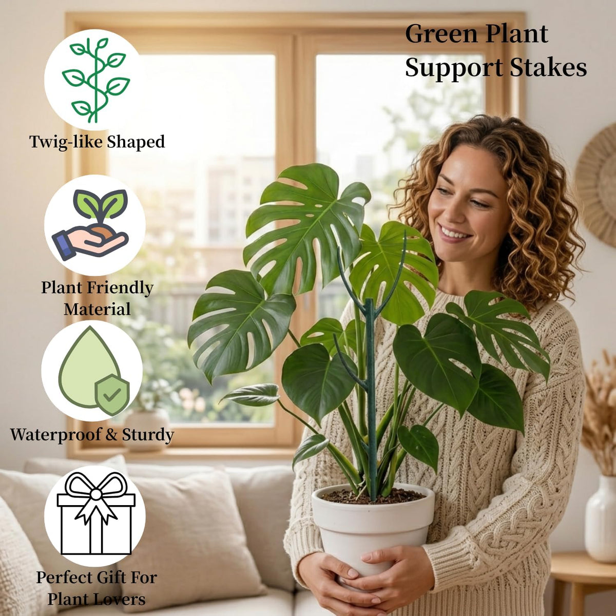 6 Pack Stackable Plant Support Stakes, 43inch Climbing Plant Sticks Structures for Monstera with Garden Ties, Durable Alternative to Moss Pole for Indoor Outdoor Plants