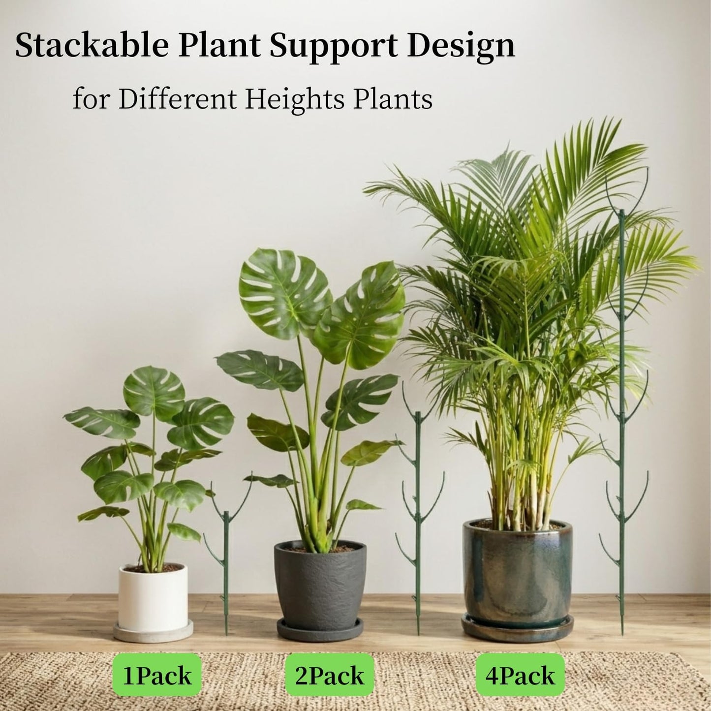 6 Pack Stackable Plant Support Stakes, 43inch Climbing Plant Sticks Structures for Monstera with Garden Ties, Durable Alternative to Moss Pole for Indoor Outdoor Plants