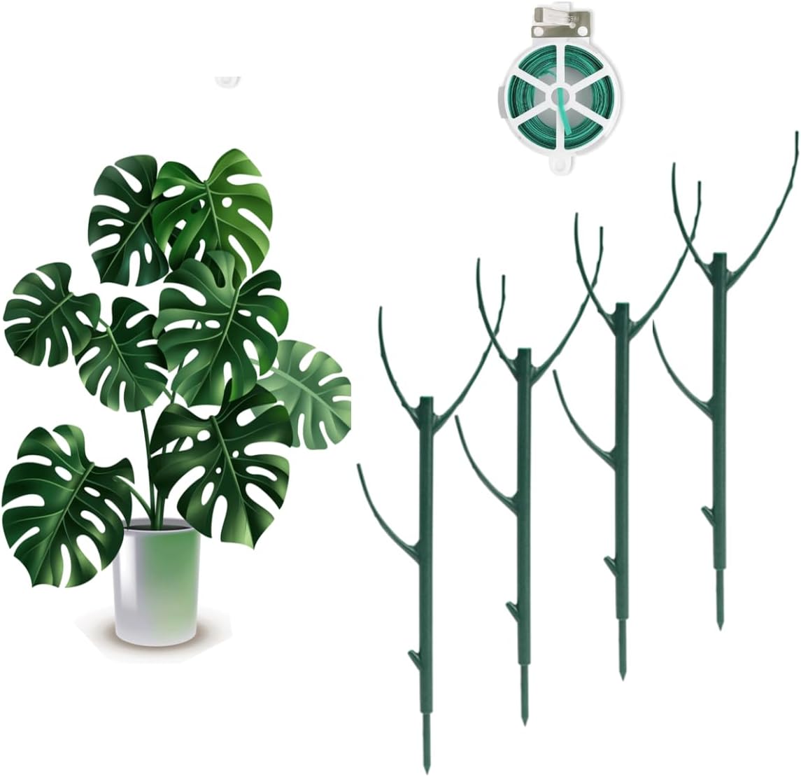 6 Pack Stackable Plant Support Stakes, 43inch Climbing Plant Sticks Structures for Monstera with Garden Ties, Durable Alternative to Moss Pole for Indoor Outdoor Plants