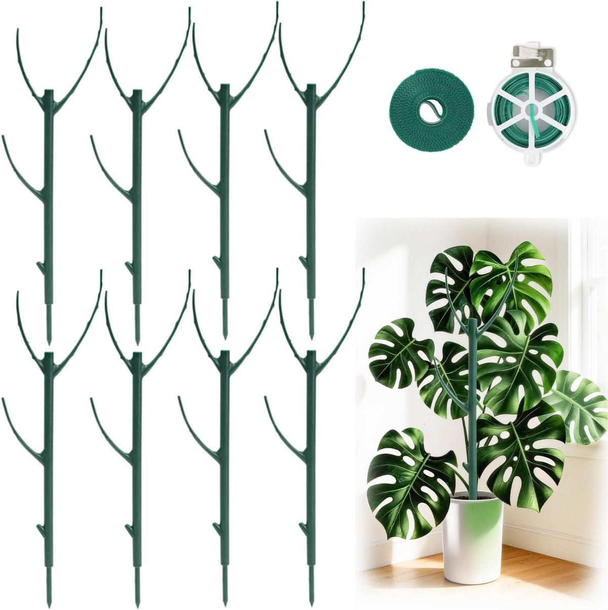 6 Pack Stackable Plant Support Stakes, 43inch Climbing Plant Sticks Structures for Monstera with Garden Ties, Durable Alternative to Moss Pole for Indoor Outdoor Plants