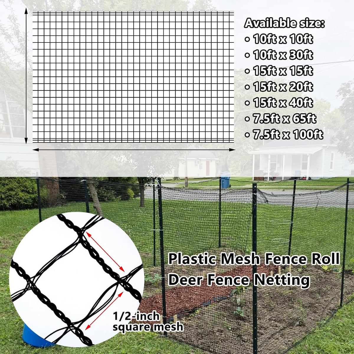 15x15ft Bird Netting, 1/2-inch Square Mesh Garden Netting