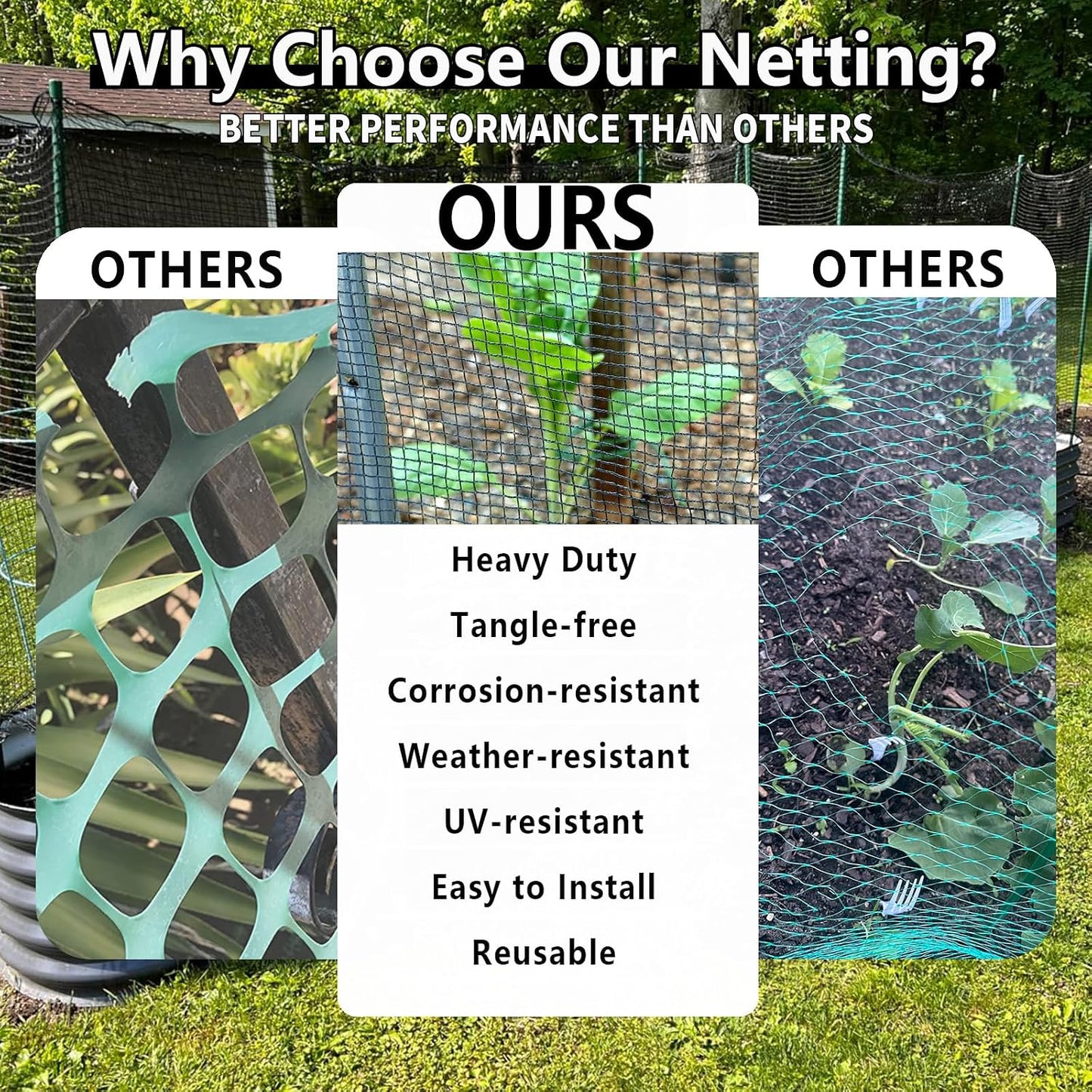 15x15ft Bird Netting, 1/2-inch Square Mesh Garden Netting