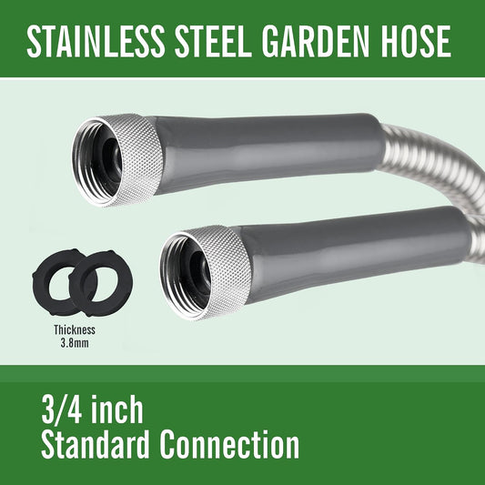 304 Stainless Steel Garden Hose, 6ft, Leakproof, F/F Connector