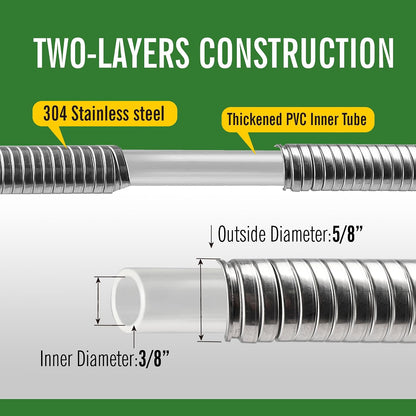 304 Stainless Steel Garden Hose, 6ft, Leakproof, F/F Connector