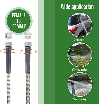 304 Stainless Steel Garden Hose, 6ft, Leakproof, F/F Connector