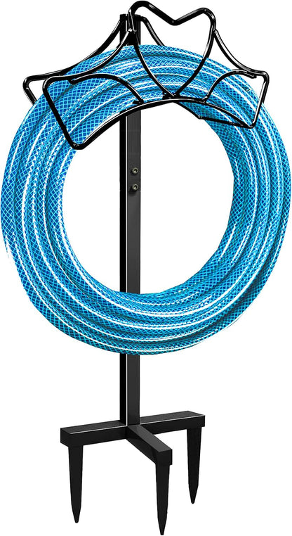 Outdoor Garden Freestanding Hose Holder Stand, Heavy Duty Metal Water Pipe Storage Rack Stake for Backyard, Black