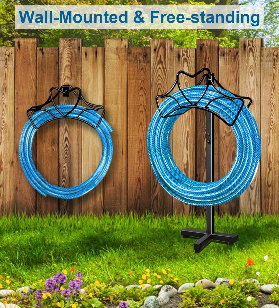 Outdoor Garden Freestanding Hose Holder Stand, Heavy Duty Metal Water Pipe Storage Rack Stake for Backyard, Black