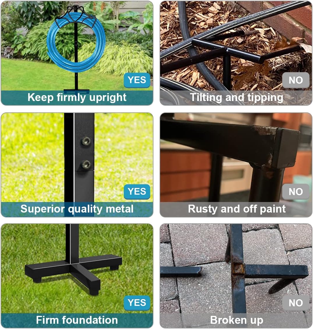 Outdoor Garden Freestanding Hose Holder Stand, Heavy Duty Metal Water Pipe Storage Rack Stake for Backyard, Black