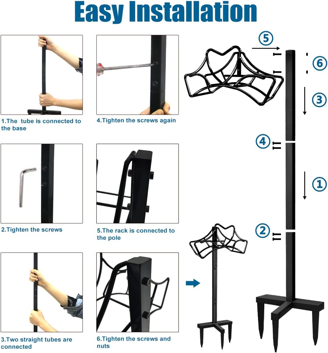 Outdoor Garden Freestanding Hose Holder Stand, Heavy Duty Metal Water Pipe Storage Rack Stake for Backyard, Black
