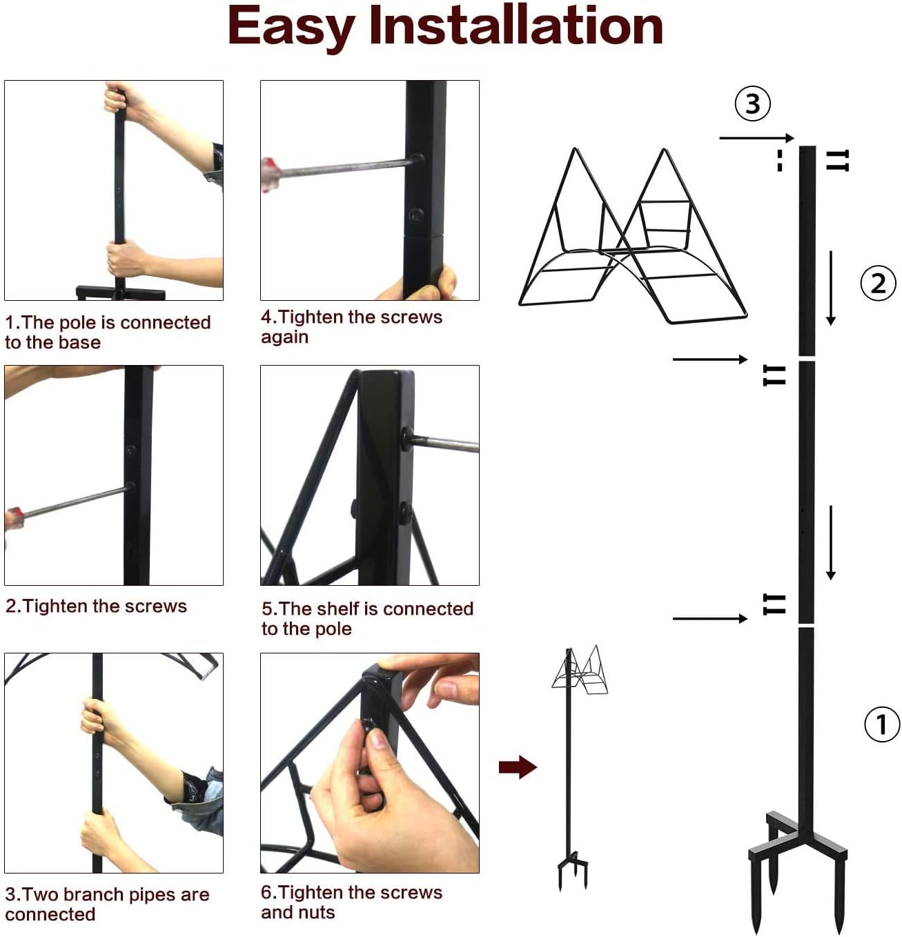 Outdoor Garden Freestanding Hose Holder Stand, Heavy Duty Metal Water Pipe Storage Rack Stake for Backyard, Black