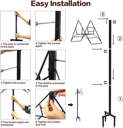 Outdoor Garden Freestanding Hose Holder Stand, Heavy Duty Metal Water Pipe Storage Rack Stake for Backyard, Black