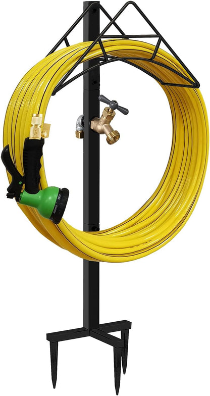 Outdoor Garden Freestanding Hose Holder Stand, Heavy Duty Metal Water Pipe Storage Rack Stake for Backyard, Black