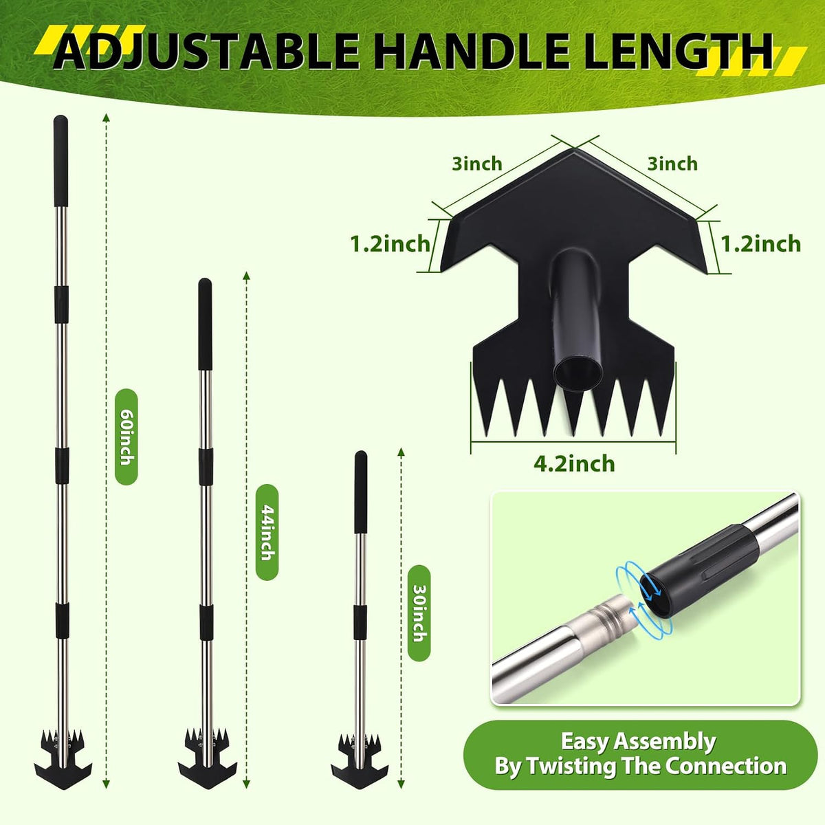 Hoe Garden Tool, Scuffle Garden Hoe for Weeding with 30-60 Inch Steel Long Handle, Dual Use Sharp Gardening Hula Hoe, Adjustable Rocket Shaped Weed Remover Action Hoe