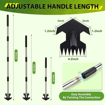 Hoe Garden Tool, Scuffle Garden Hoe for Weeding with 30-60 Inch Steel Long Handle, Dual Use Sharp Gardening Hula Hoe, Adjustable Rocket Shaped Weed Remover Action Hoe