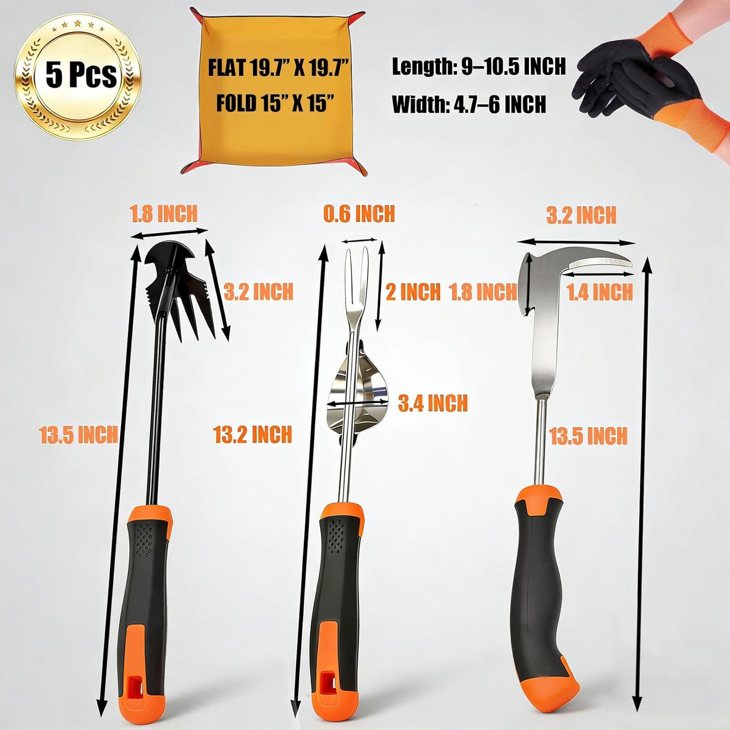 5 Pack Weed Puller Tool, Stainless Steel Manual Hand Weeding Tool Set