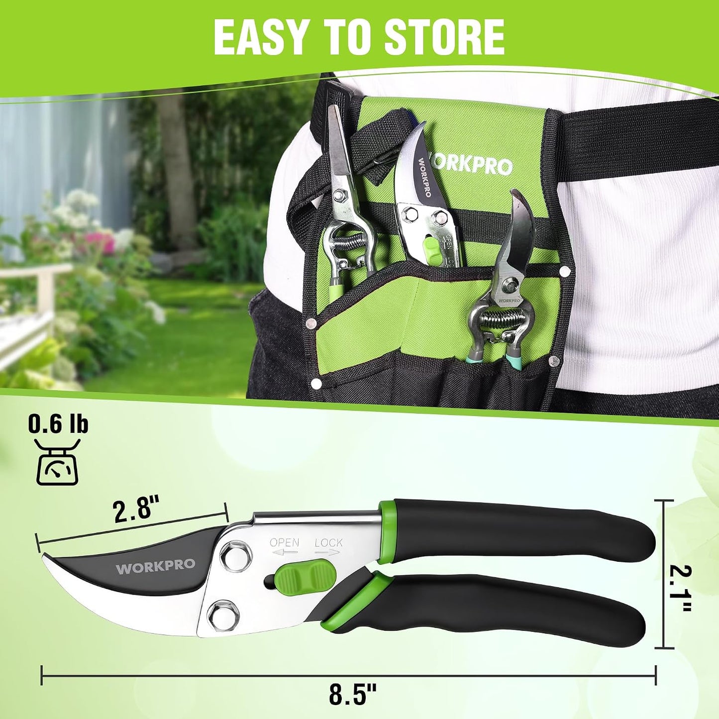 8.5" Bypass Pruning Shears, Garden Shears with Non-Slip Grip Handle