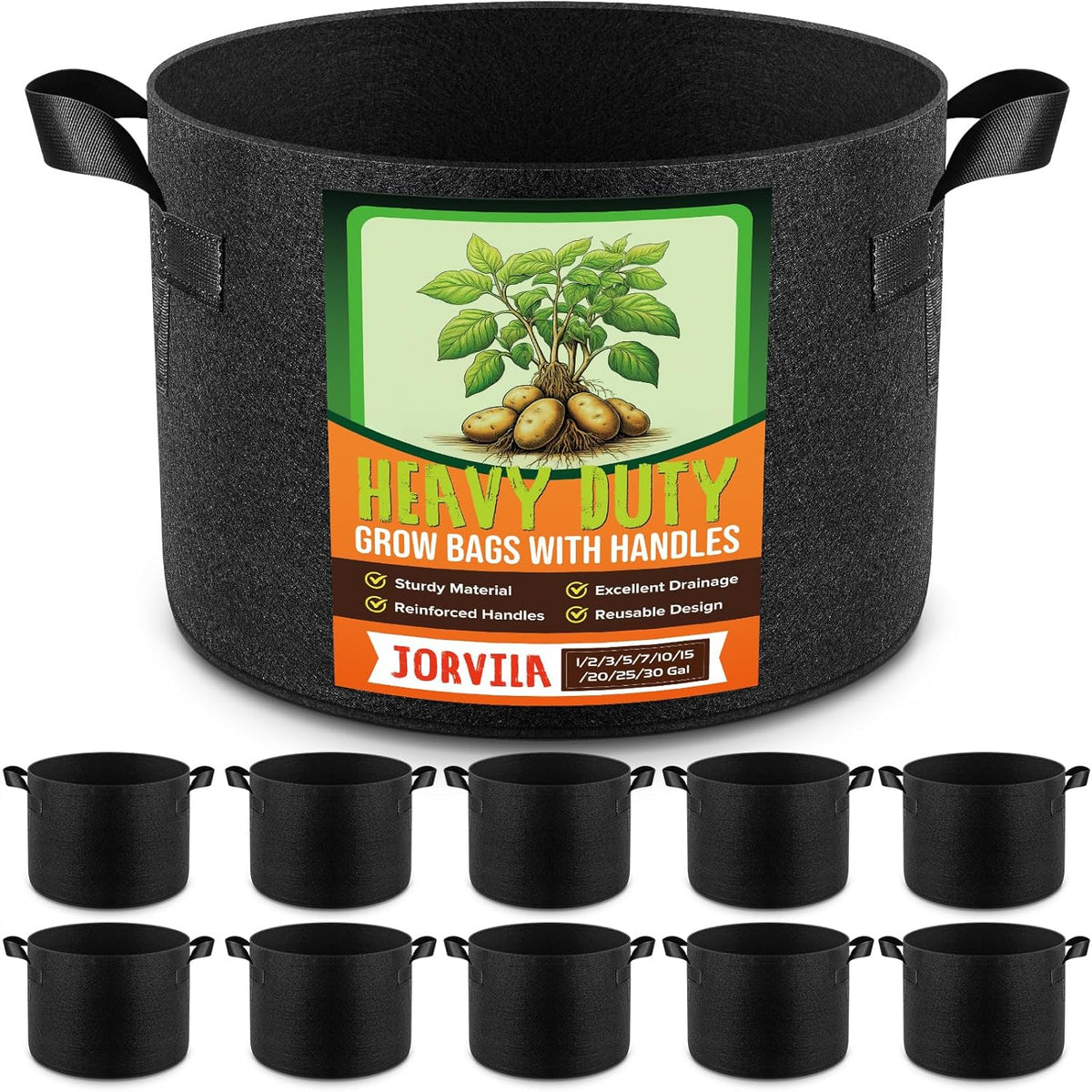 10-Pack 7 Gallon Grow Bags