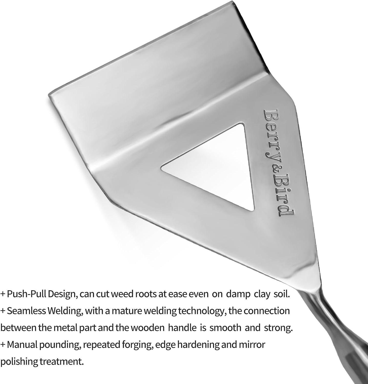 Hula Weeding Hoe, 17.3'' Stainless Steel Stirrup Hoe Wood Grip