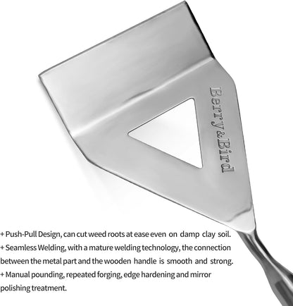 Hula Weeding Hoe, 17.3'' Stainless Steel Stirrup Hoe Wood Grip